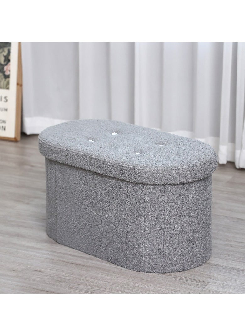 XiuWoo Folding Ottoman Storage Bench,Boucle Footstool Oval, End of Bed Stool, Ideal for Living Room, Bedroom, Storage Space,Grey  - Image 1
