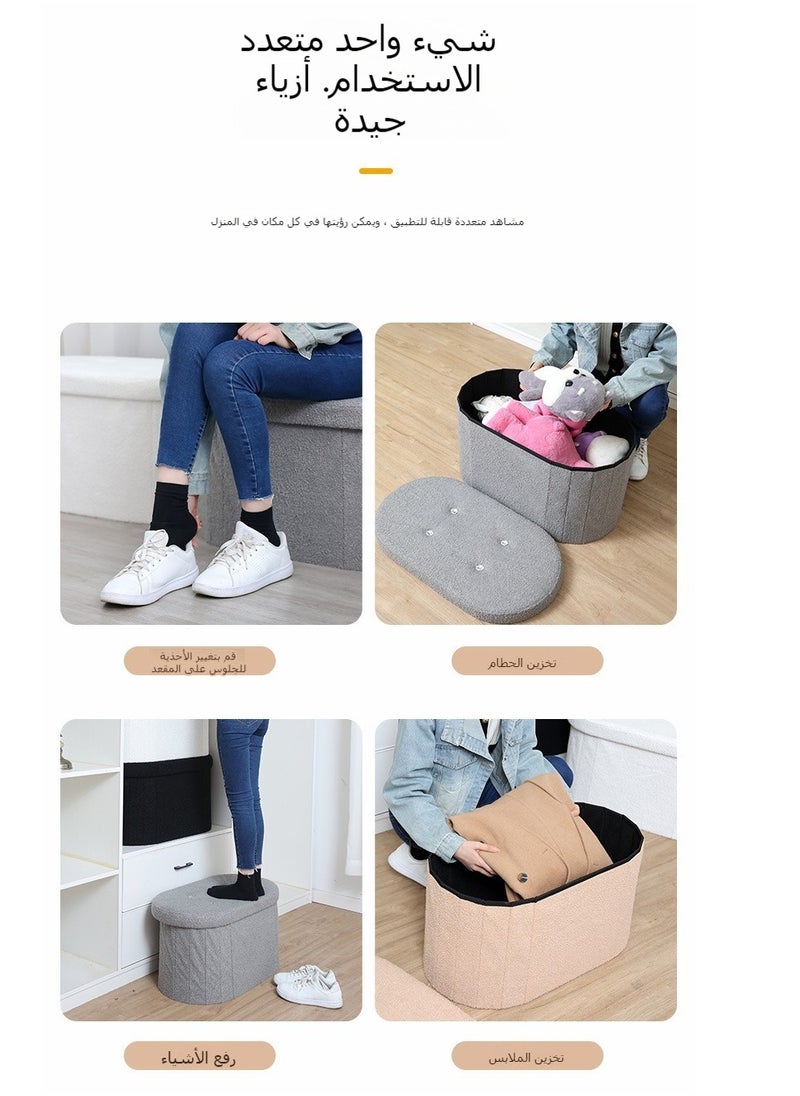 XiuWoo Folding Ottoman Storage Bench,Boucle Footstool Oval, End of Bed Stool, Ideal for Living Room, Bedroom, Storage Space,Grey  - Image 2