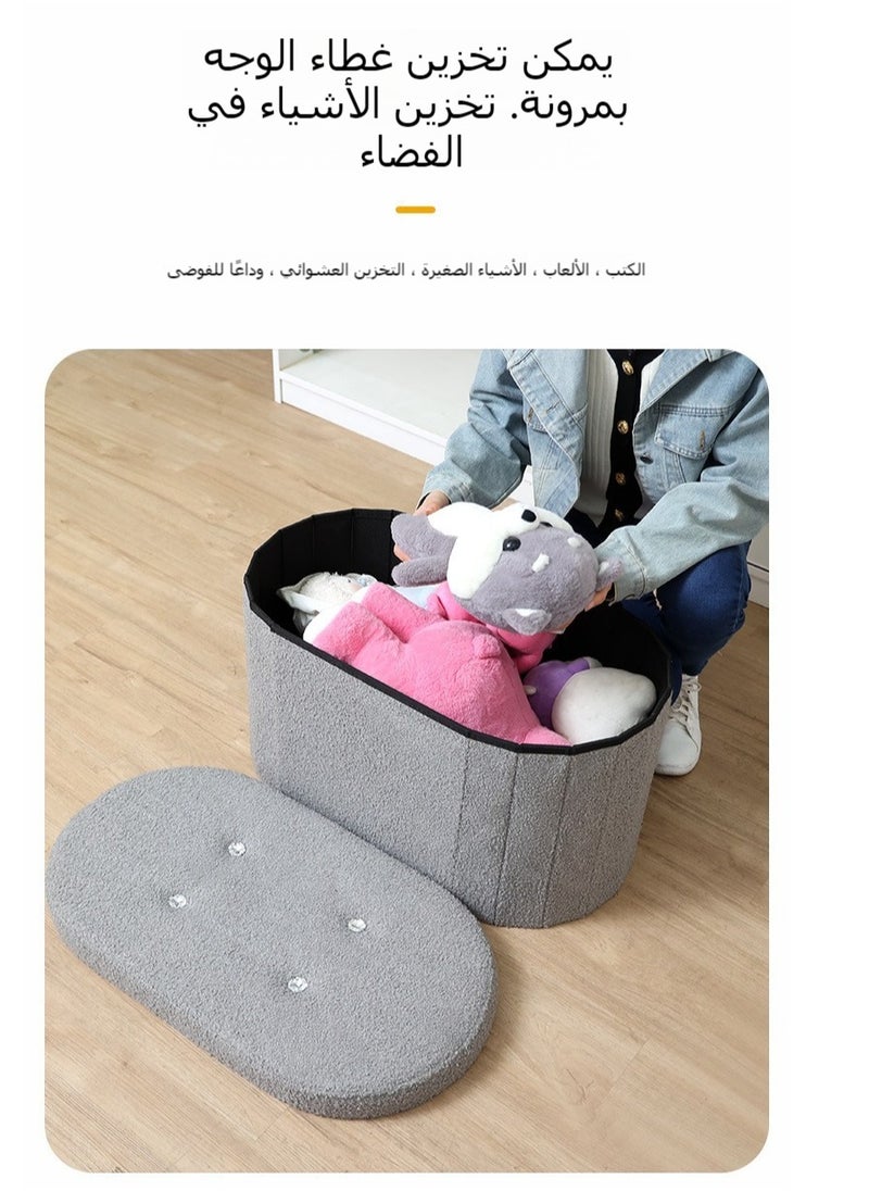 XiuWoo Folding Ottoman Storage Bench,Boucle Footstool Oval, End of Bed Stool, Ideal for Living Room, Bedroom, Storage Space,Grey  - Image 4
