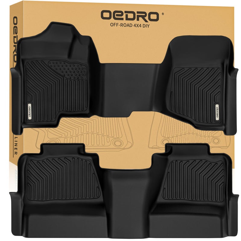 OEDRO Floor Mats Fit for 2007-2013 Chevy Silverado/GMC Sierra 1500 & 2007-2014 Silverado/Sierra 2500 HD/3500 HD Crew Cab (Without Storage Box), TPE All-Weather Floor Liners, 1st and 2nd Row Mat, Black - Image 1