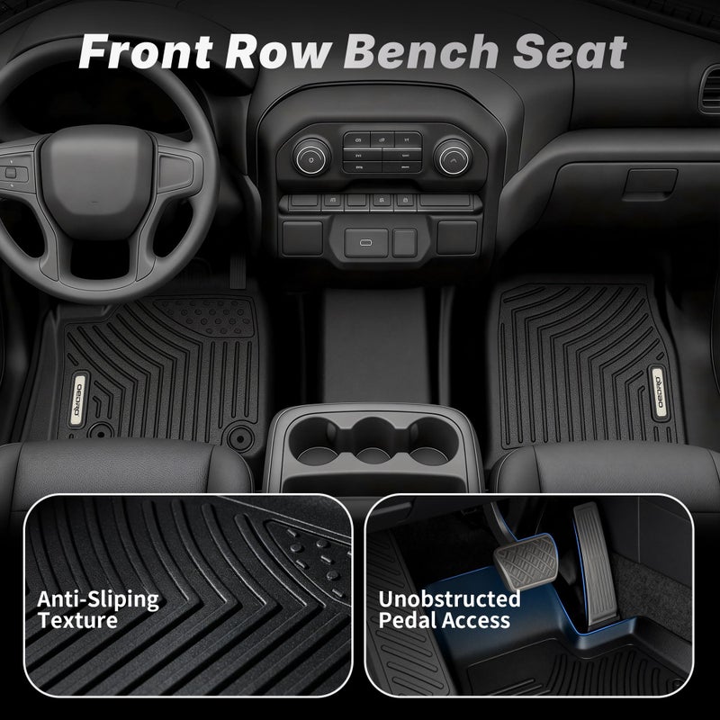 OEDRO Floor Mats Fit for 2007-2013 Chevy Silverado/GMC Sierra 1500 & 2007-2014 Silverado/Sierra 2500 HD/3500 HD Crew Cab (Without Storage Box), TPE All-Weather Floor Liners, 1st and 2nd Row Mat, Black - Image 3