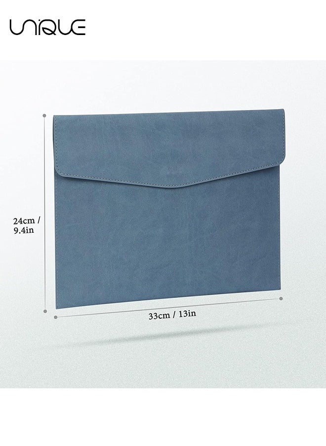 Unique - File Folder, PU Leather A4 Document Holder Organizer Filing Envelope Portfolio Case Tablet Sleeve with Magnetic Snap Closure for Home School Office Stationery (Blue) - Image 1