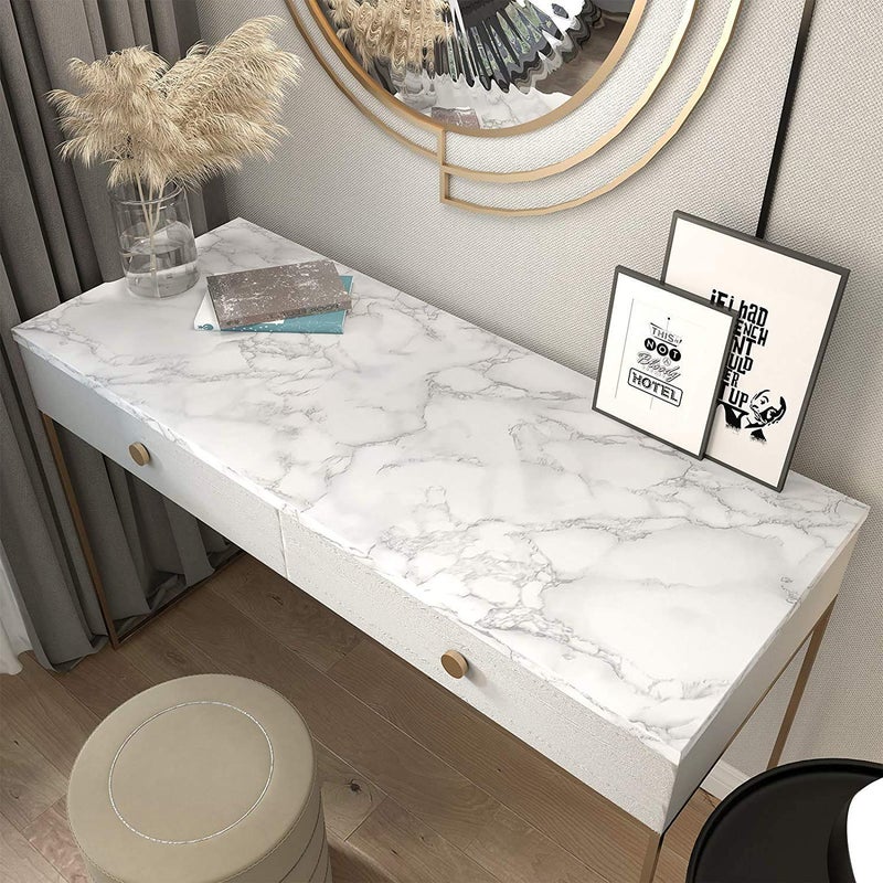 FEDDE Marble Aluminum Foil Kitchen Stickers OilProof Waterproof Self Adhesive Wallpaper PVC Bathroom Wall Stickers Contact Paper Marble White 60CM X 200CM - Image 3