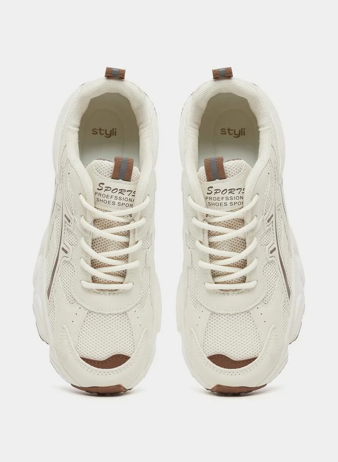 Styli Chunky Sole Lace Up Sneakers with Pull Tab