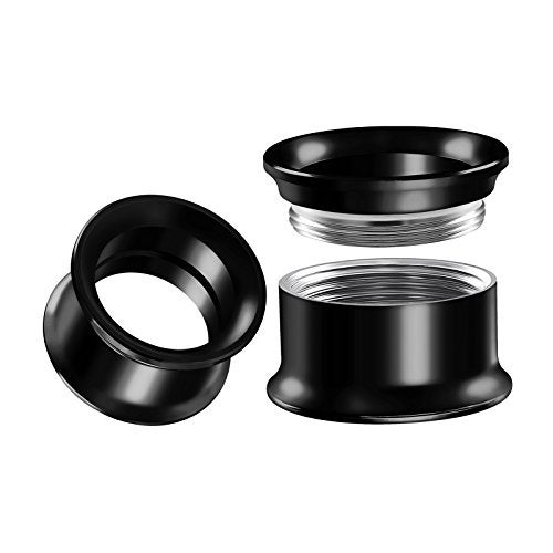 BIG GAUGES Pair of Black Anodized Gauges 14 mm Double Flared Screw Flesh Tunnel Plugs Piercing Jewelry Stretcher Ear Earring BGDFT 10676 - Image 1