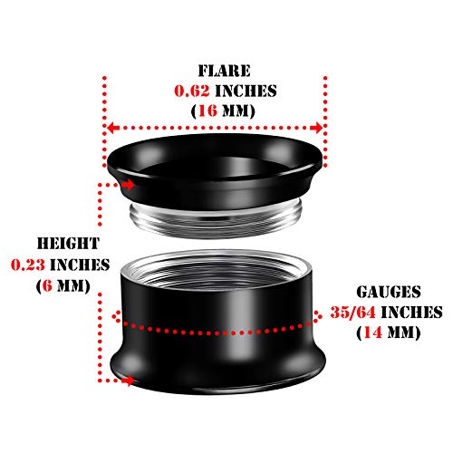 BIG GAUGES Pair of Black Anodized Gauges 14 mm Double Flared Screw Flesh Tunnel Plugs Piercing Jewelry Stretcher Ear Earring BGDFT 10676 - Image 2