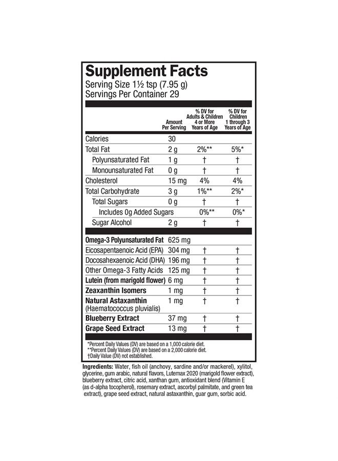 BARLEAN'S Omega Pals Eye Health Liquid, Tangerine Flavored Omega 3 for Kids, Fish Oil Supplement with 500 mg of EPA & DHA Plus Lutein & Zeaxanthin Vitamins for Blue Light Support, 8 oz - Image 3
