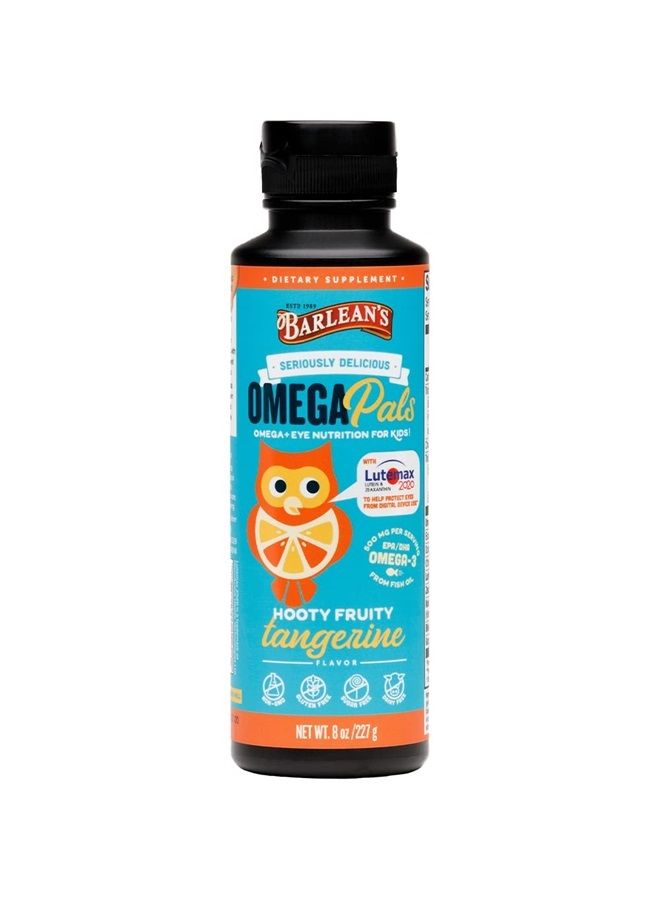 BARLEAN'S Omega Pals Eye Health Liquid, Tangerine Flavored Omega 3 for Kids, Fish Oil Supplement with 500 mg of EPA & DHA Plus Lutein & Zeaxanthin Vitamins for Blue Light Support, 8 oz - Image 1