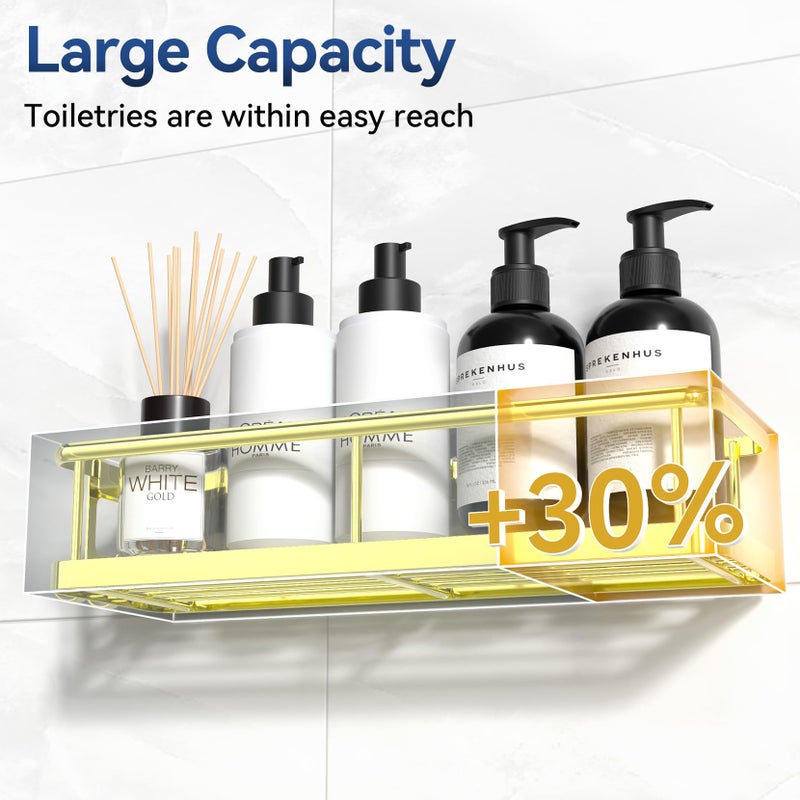 YASONIC Shower Caddy Adhesive, No Drill Bathroom Shower Organizers, with Removable Hooks, Rust Proof Shower Shelves, Wall-Mounted Shower Holder, 2 Pack Gold - Image 4