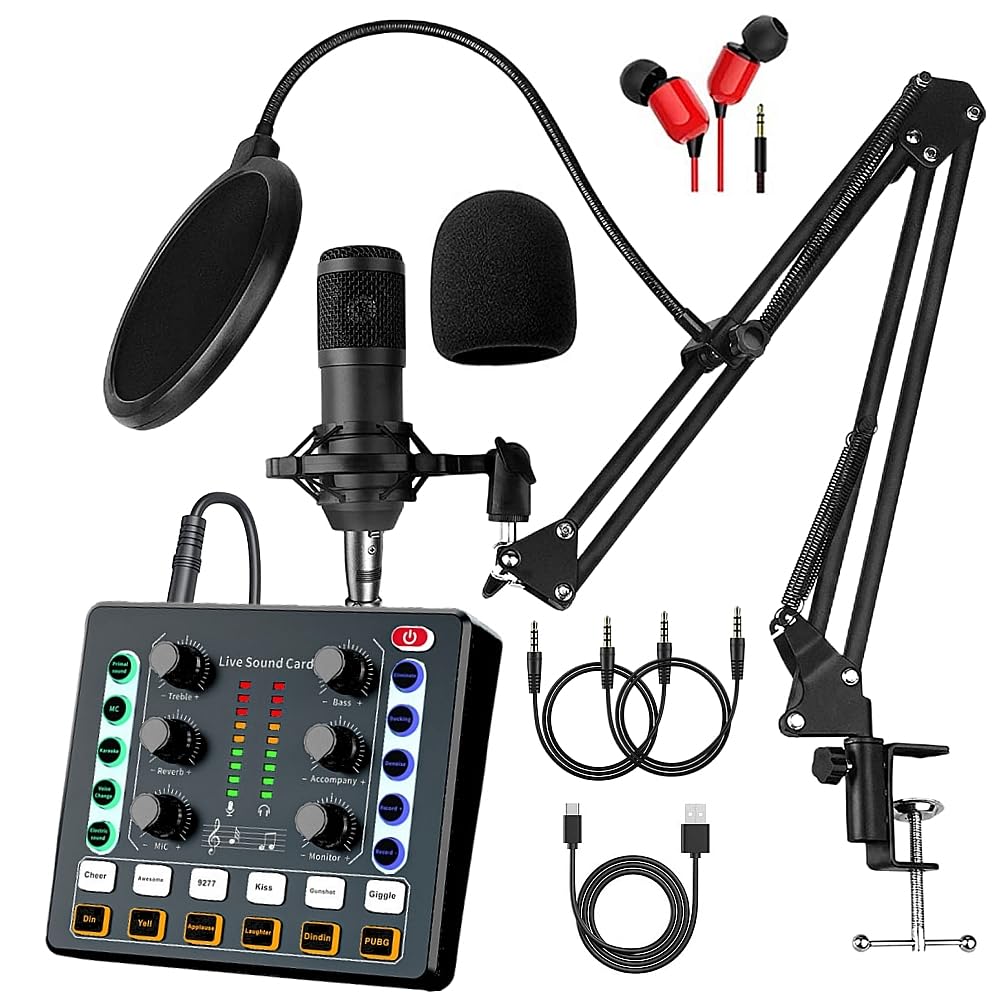 sktome Podcast Equipment Bundle BM800 Recording Studio Package with Voice Changer Live Sound Card Audio Interface for Laptop Computer Vlog Living Broadcast Live Streaming