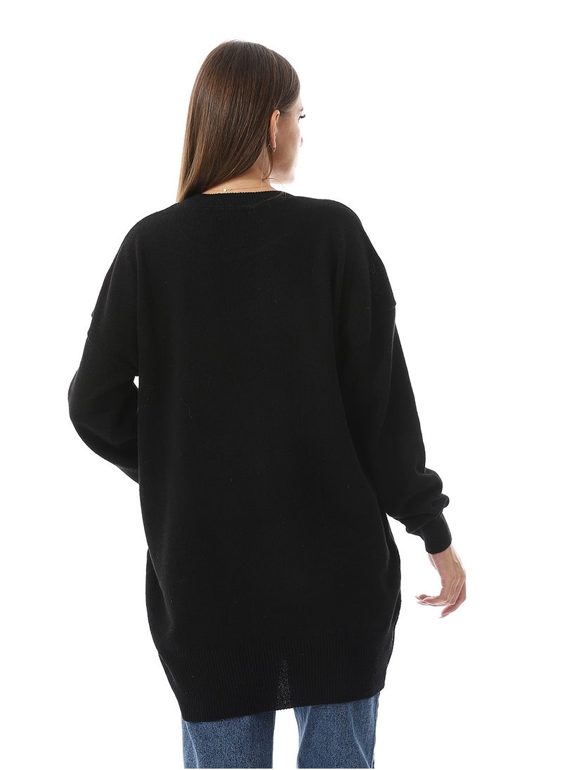 Andora - You Are My Sunshine Pattern Slip On Black Sweater - Image 1