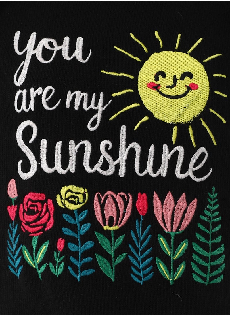 Andora - You Are My Sunshine Pattern Slip On Black Sweater - Image 1