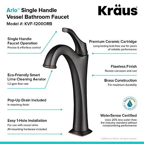 KRAUS KVF-1200ORB Arlo Single Handle Vessel Bathroom Faucet with Pop Up Drain, Oil Rubbed Bronze - Image 5