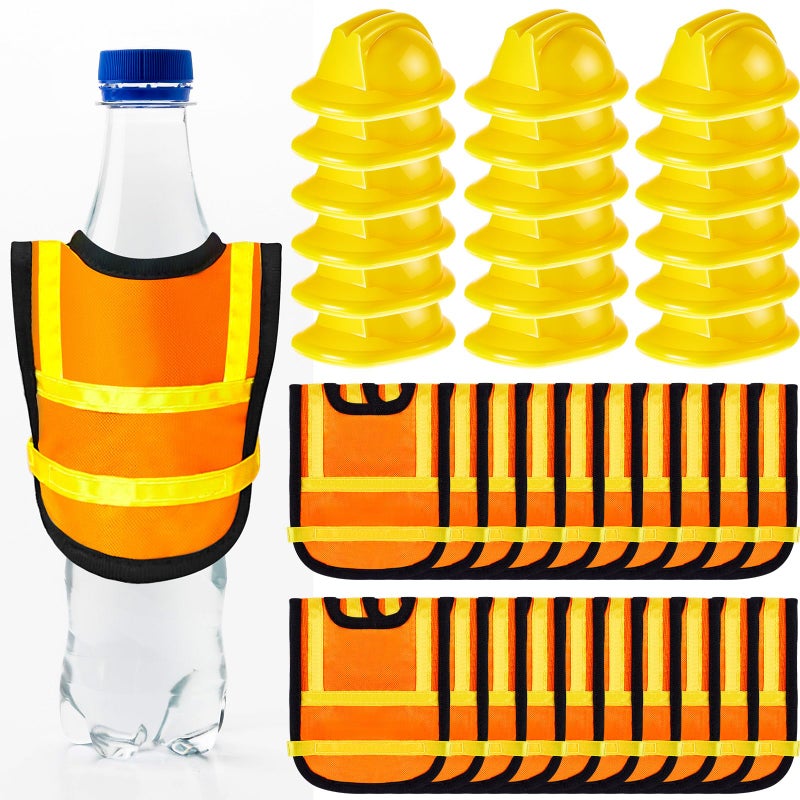 Layhit 40 Pcs Miniature Construction Party Decorations include 20 Mini Safety Hats 20 Mini Safety Vests Construction Themed Birthday Party Favors Cupcake Topper Supplies - Image 3