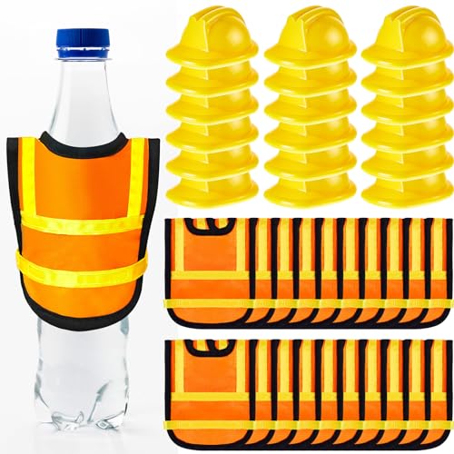 Layhit 40 Pcs Miniature Construction Party Decorations include 20 Mini Safety Hats 20 Mini Safety Vests Construction Themed Birthday Party Favors Cupcake Topper Supplies - Image 1