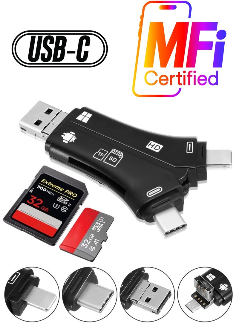 KASTWAVE SD Card Reader TF Card Reader 4 in 1 Memory Card Reader Adapter, Trail Camera Card Reader with Type-C Connector, USB2.0 USB OTG Interface - Image 1