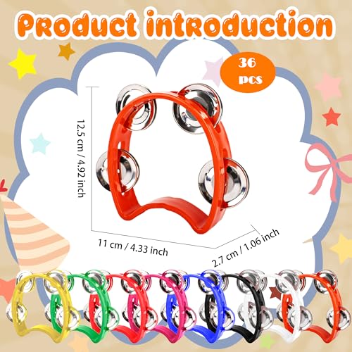 Swakuta 36 Pcs Tambourine Percussion Musical Instrument Plastic Tambourine with 4 Jingle Bells Mini Handheld Tambourine Bulk Kids Adults Noise Makers for Party School 8 Colors - Image 5