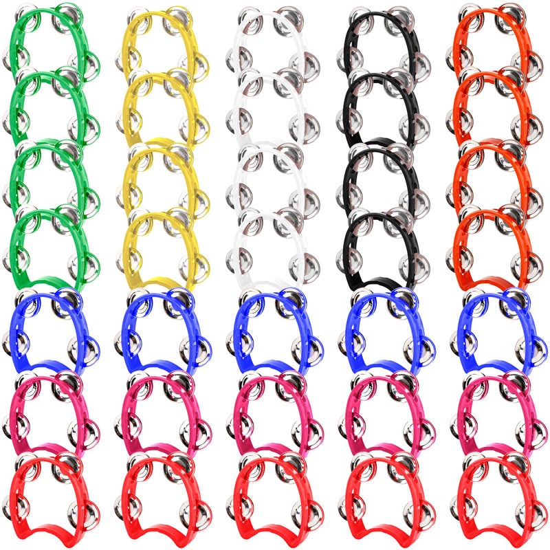 Swakuta 36 Pcs Tambourine Percussion Musical Instrument Plastic Tambourine with 4 Jingle Bells Mini Handheld Tambourine Bulk Kids Adults Noise Makers for Party School 8 Colors - Image 3