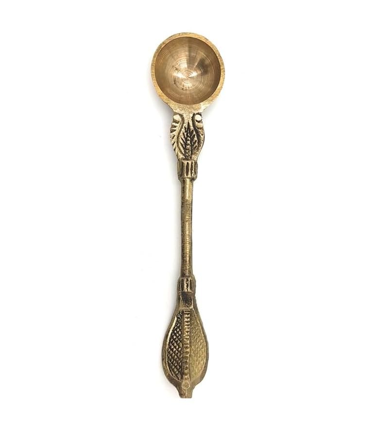 Awadh Brass Panchamrit Spoon Set of 1 Spiritual Spoon Golden Colour Brass Pooja Spoon Used in Temple Hawan Shaddi Pooja Pck of 1 Brass - Image 1