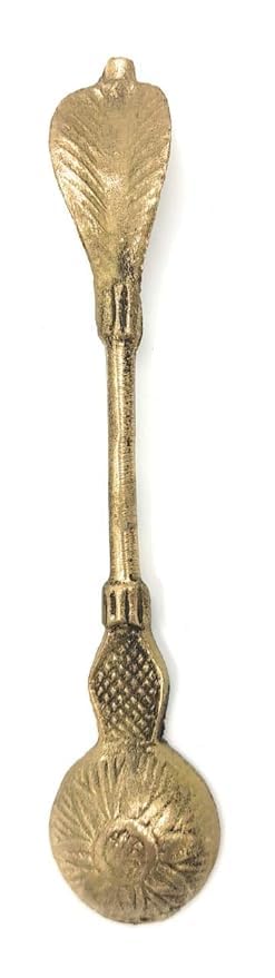 Awadh Brass Panchamrit Spoon Set of 1 Spiritual Spoon Golden Colour Brass Pooja Spoon Used in Temple Hawan Shaddi Pooja Pck of 1 Brass - Image 2