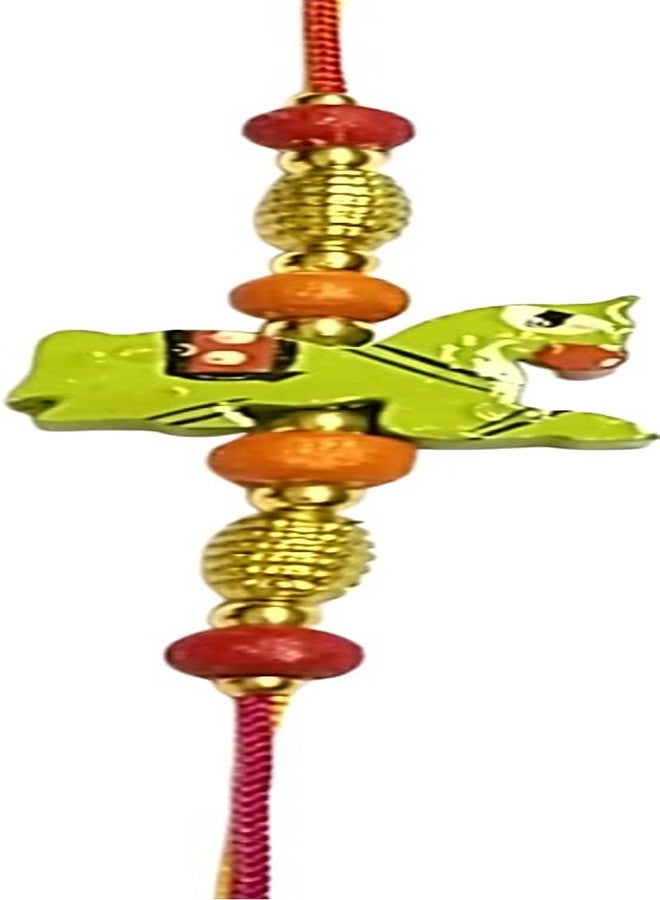 KRISHNA Rakhi Fancy Green Wooden Horse pendal with Environment Friendly for Rakshabandhan for Men and Boys - Image 2