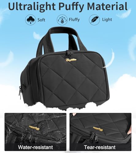 Bagstellar Travel Toiletry Bag, Large Wide-open Puffy Toiletry Bag for Women, Lightweight Quilted Makeup Bag Cosmetic Organizer with Handle Water-resistant Travel Essentials for Toiletries Accessories Black - Image 4