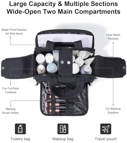 Bagstellar Travel Toiletry Bag, Large Wide-open Puffy Toiletry Bag for Women, Lightweight Quilted Makeup Bag Cosmetic Organizer with Handle Water-resistant Travel Essentials for Toiletries Accessories Black - Image 3