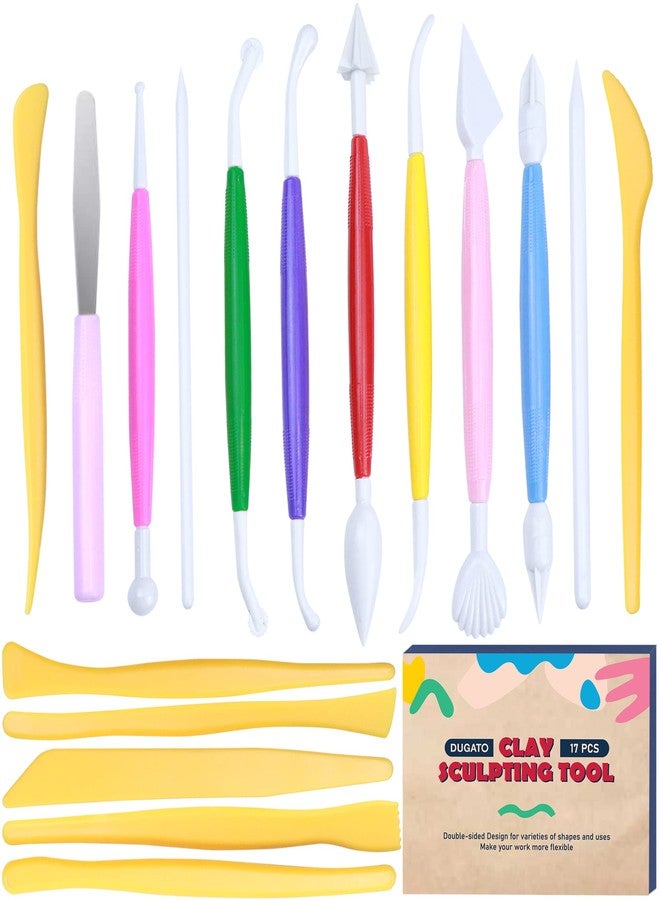 DUGATO Clay Sculpting Tools (17pc Set) - Double-Sided Plastic Modeling Kit for Polymer Clay, Pottery, Fondant & Cake Decorating - Art & Craft Supplies for Beginners & Artists - Image 1