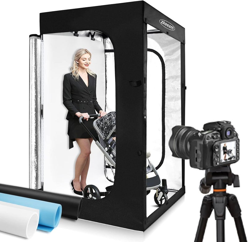 ZKEEZM Professional Photography Studio LED Dimmable Large Shooting Tent 47x39x78 Large Lightbox Photo Video Continuous Lighting Cube Shooting Tent Kit Soft Box with 3Colours Backdrops and Carrying Bag - Image 1