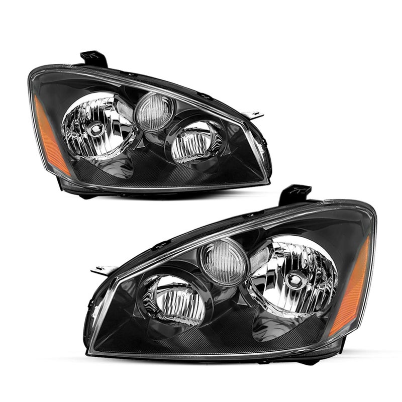 JSBOYAT Halogen Headlight Assembly Replacement for 2005 2006 Nissan Altima Black Housing Amber Reflector Headlamp Set Driver and Passenger Side