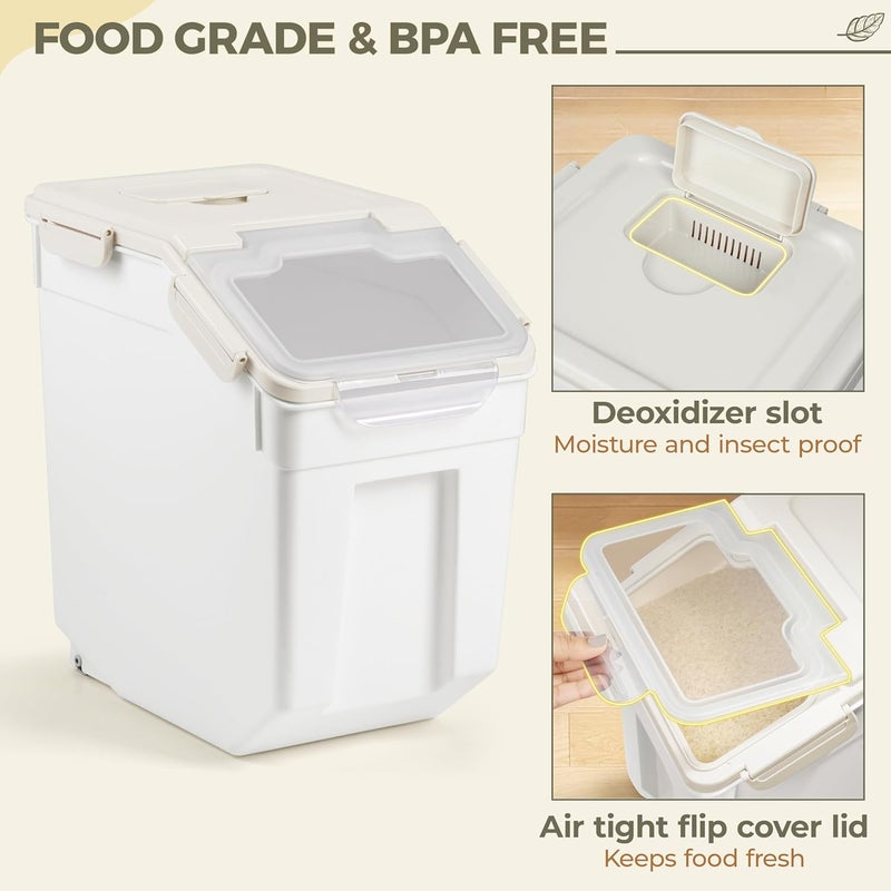 ABOUT SPACE 15Kg Rice Container Airtight Rice Storage Container with Measuring Cup Rice Shovel Rice Barrel DispenserMoisture Proof Kitchen Organiser for CerealsPulsesPet Food Grey Plastic - Image 4