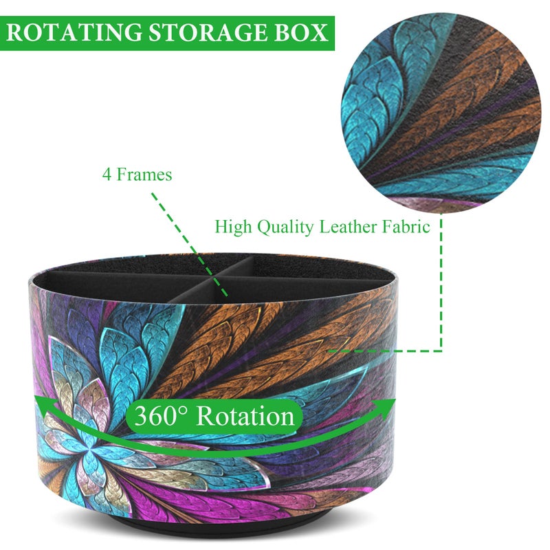 Hennaja Round Leather Art Supply Organizer,Remote Control Holder,360 Degree Rotating,Multi-Functional Pencil Holder,4 Compartments Desktop Stationary Organizer(1-Fractal Flower) - Image 3