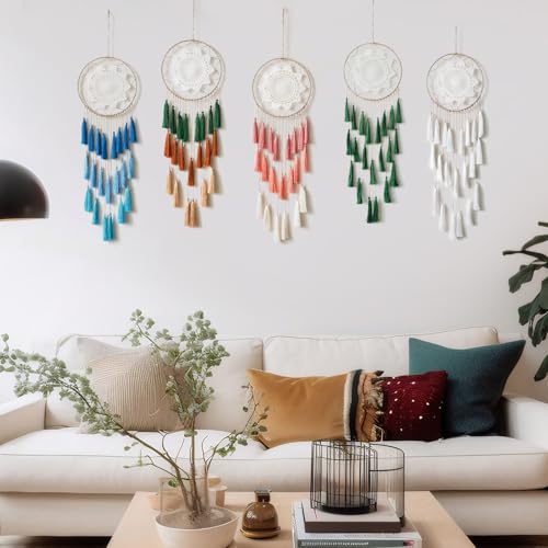 Artilady Macrame Dream Catchers for Bedroom - Tassel Wall Hanging Handmade Dreamcatchers Home Decor with Tassel Feather Ornament Craft Blessing Gift - Image 2