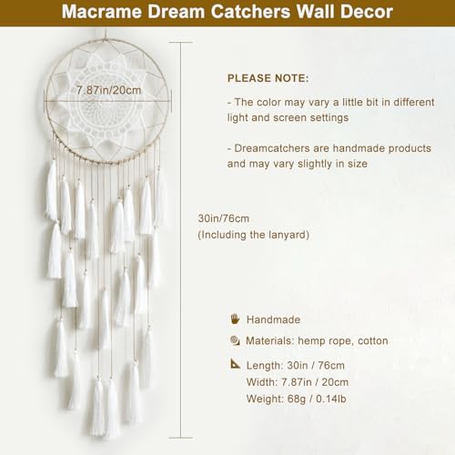 Artilady Macrame Dream Catchers for Bedroom - Tassel Wall Hanging Handmade Dreamcatchers Home Decor with Tassel Feather Ornament Craft Blessing Gift - Image 3