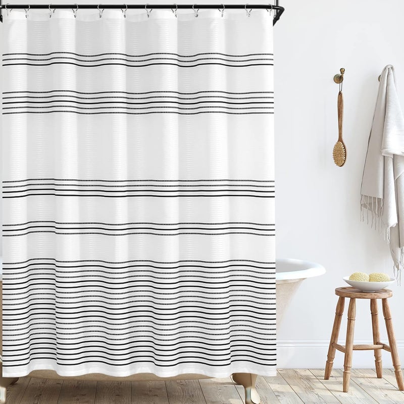 jinchan Economical varied sizing picks Shower Curtain for Bathroom, Showering, Striped, Fabric, Water Resistant, 70 x 72 inches, Black Bulk storage easy optimized build - Image 1