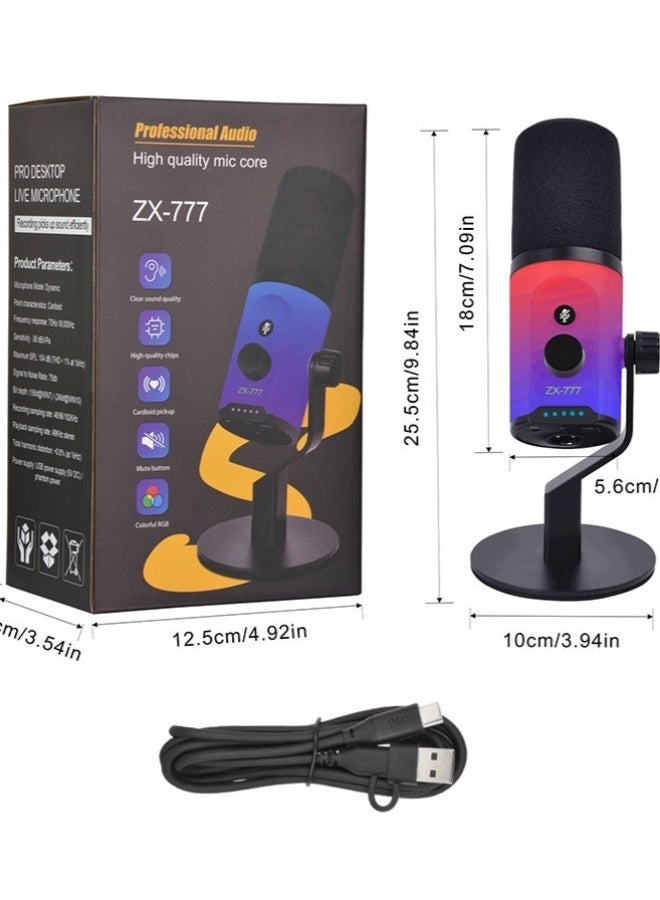 XLR/USB dynamic gaming microphone, podcast recording, PC computer game streaming microphone with RGB light, mute button, headphone jack, desktop stand, vocal microphone singing YouTube-AmpliGame-TIKTOK - Image 2