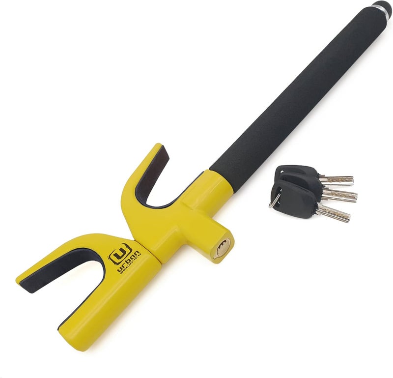 Urban UR959Y High Security Steering Wheel Lock, Most Visible Yellow Steel Deterrent, Automatic Locking, Protective Pads Optional Safety Hammer, Universal Car Anti-Theft Device for Auto SUV Van Camper - Image 1
