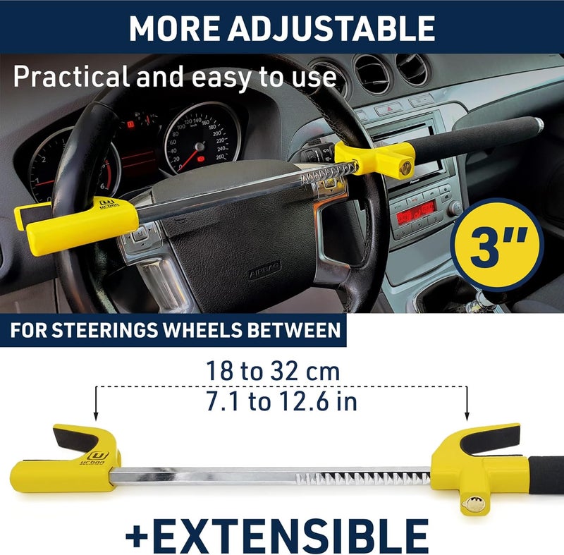 Urban UR959Y High Security Steering Wheel Lock, Most Visible Yellow Steel Deterrent, Automatic Locking, Protective Pads Optional Safety Hammer, Universal Car Anti-Theft Device for Auto SUV Van Camper - Image 5