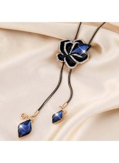 نيبمينينت New Elegant Blue Rose Flower Crystal Tassel Sweater Chain Net Red With Temperament Long Necklace Accessories 