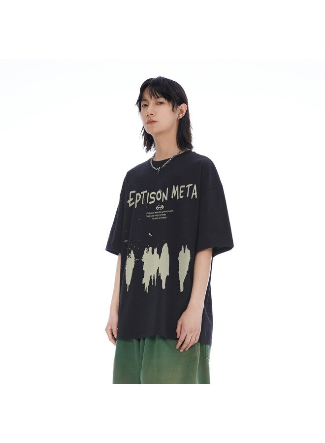 EPTISON Summer Trendy Creative Letter Print Loose Heavyweight Round Neck Short Sleeve T-shirt 230g Unisex Top - Image 3