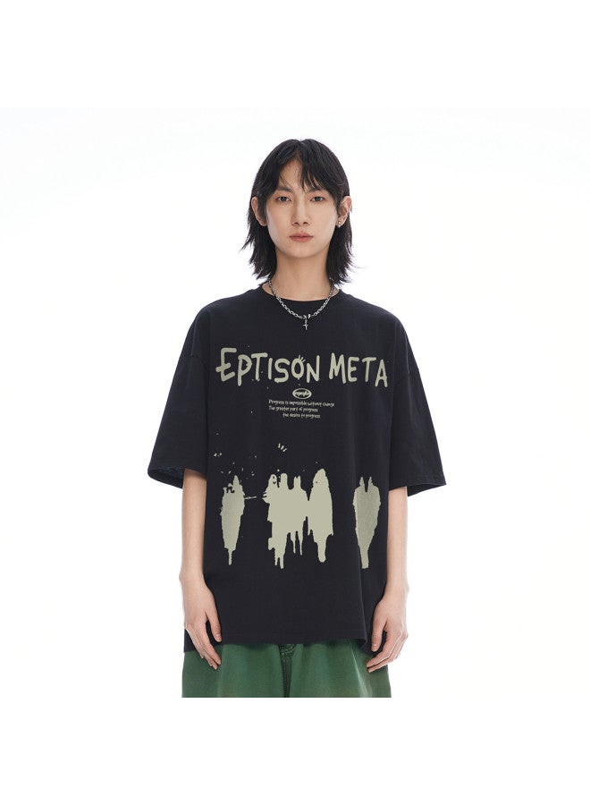 EPTISON Summer Trendy Creative Letter Print Loose Heavyweight Round Neck Short Sleeve T-shirt 230g Unisex Top - Image 4