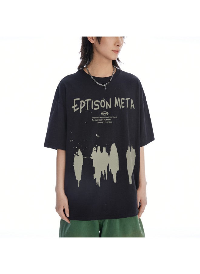 EPTISON Summer Trendy Creative Letter Print Loose Heavyweight Round Neck Short Sleeve T-shirt 230g Unisex Top - Image 5