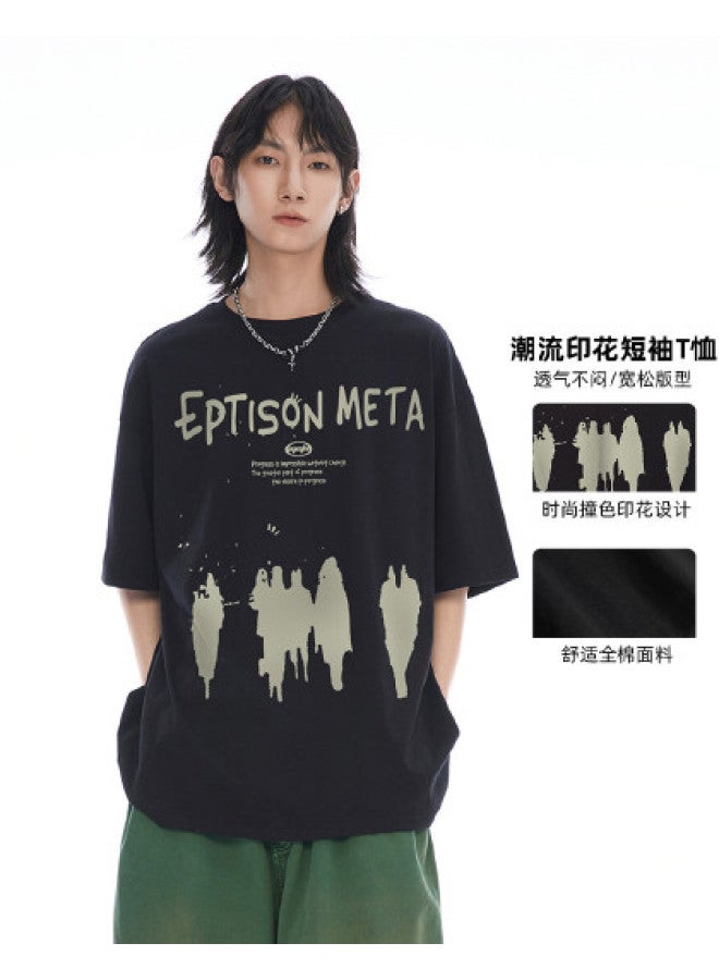 EPTISON Summer Trendy Creative Letter Print Loose Heavyweight Round Neck Short Sleeve T-shirt 230g Unisex Top - Image 1