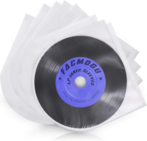 Facmogu 100PCS LP Vinyl Inner Sleeves, 12" Semi-Transparent Plastic Cover with 0.08mm Thick Anti-Static Material, for 33RPM Vinyl LP Records - Image 1
