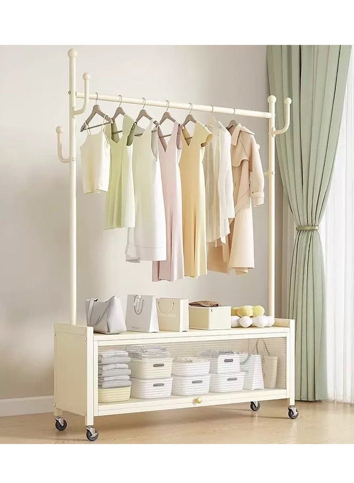 SHEE ONE Modern 2-in-1 Clothes Rack | Hanger with Garment Rail and Transparent Storage Cabinet | Rolling Wheels & Side Hooks | White Color | Size: 176×100×33 cm - Image 4
