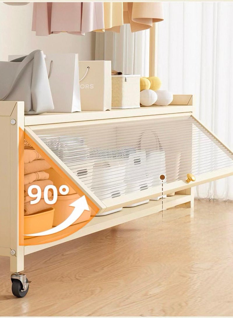 SHEE ONE Modern 2-in-1 Clothes Rack | Hanger with Garment Rail and Transparent Storage Cabinet | Rolling Wheels & Side Hooks | White Color | Size: 176×100×33 cm - Image 5