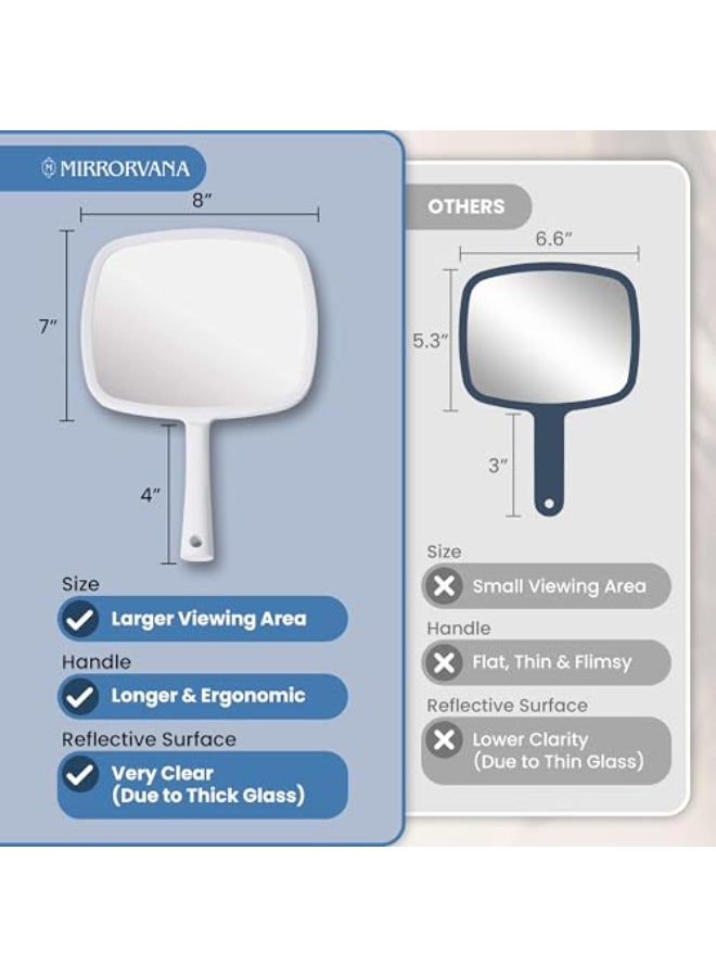 MIRRORVANA Hand Mirror with Ergonomic Handle Hand Held Mirror for Makeup Home Haircuts Dental and Barber Use 8 x 11 White - Image 3