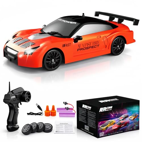Desdoni Remote Control Car RC Drift Car 24GHz 124 Scale 4WD 15KMH High Speed Model Vehicle with LED Lights Drifting Tire Racing Sport Toy Car for Adults Boys Girls Kids Gift 2Pcs Rechargeable Batteries - Image 1