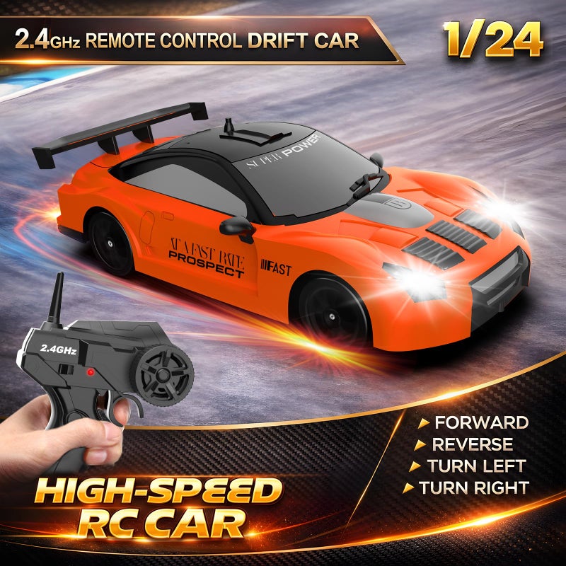 Desdoni Remote Control Car RC Drift Car 24GHz 124 Scale 4WD 15KMH High Speed Model Vehicle with LED Lights Drifting Tire Racing Sport Toy Car for Adults Boys Girls Kids Gift 2Pcs Rechargeable Batteries - Image 3