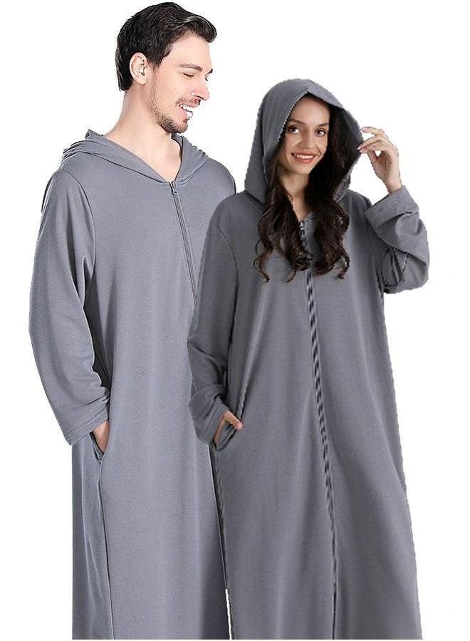 HOMESTAR Long zip-up bathrobe with hood, perfect for vacations by the sea, and beach Size L  - Image 3